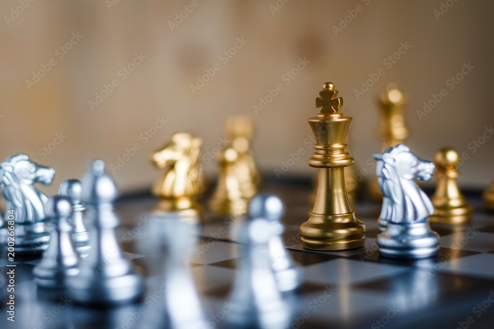 Silver and golden with enemy in game metaphor tactics and business plan concept