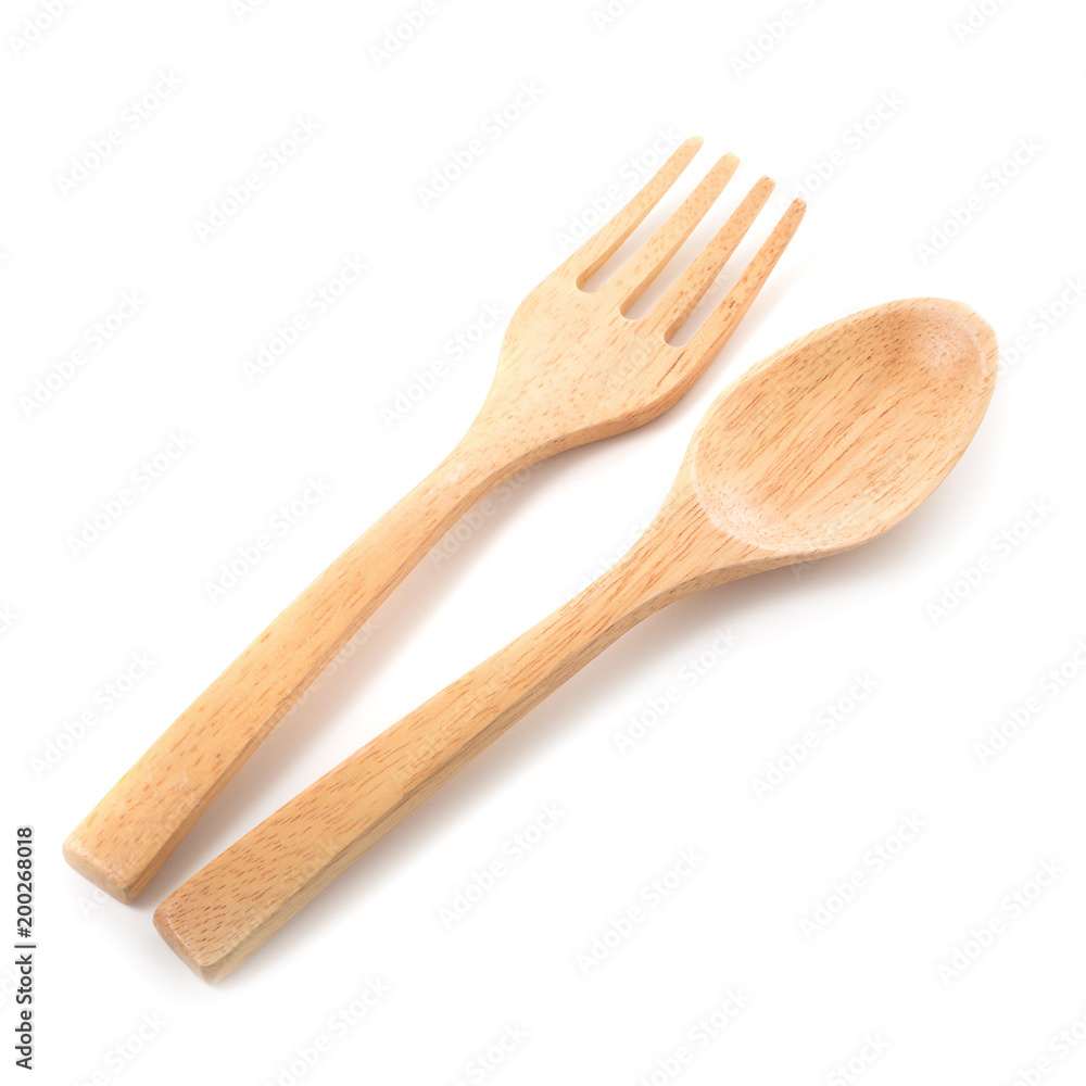 Wooden Spoon and fork isolated on a white background Wooden Spoon and fork isolated on a white background