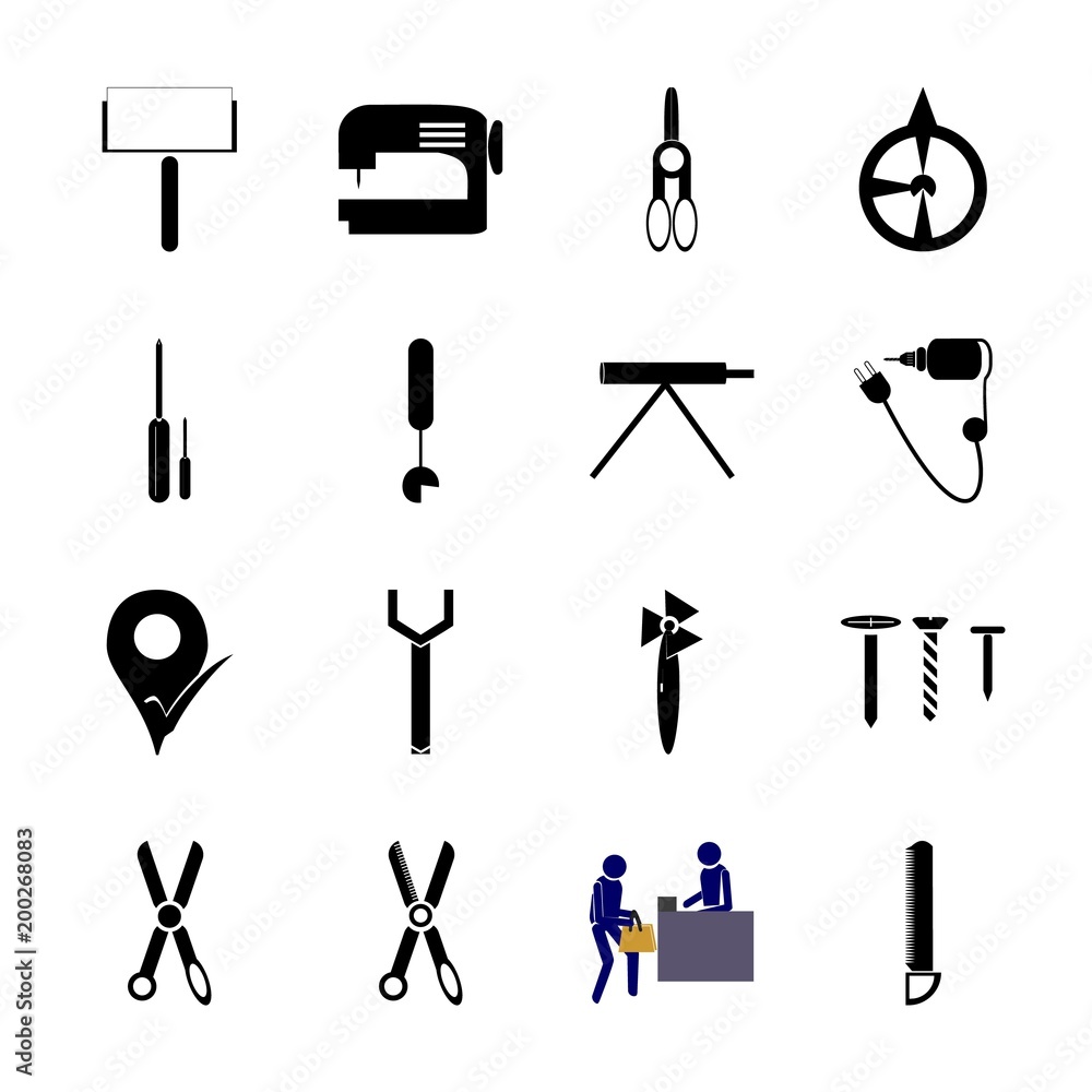 Instruments And Tools with check mark, collection and flat Instruments And Tools with check mark, collection and flat
