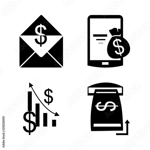 icon Currency with telephone payment, electron payment, business, dollar and envelope with money