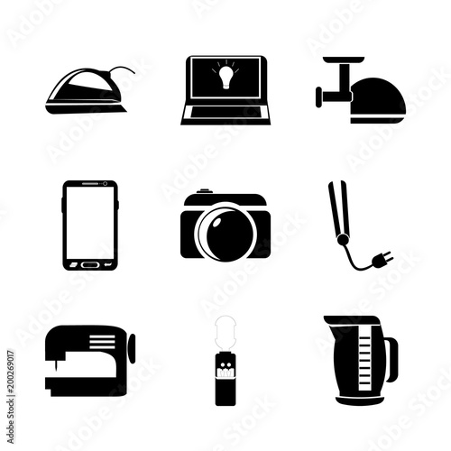 icon Electronic with smartphone, laptop, hairstyle, hair dryer and restaurant