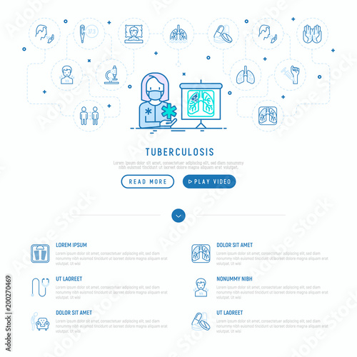 Tuberculosis concept: doctor and infection in lungs on x-ray image. Vector illustration for web page template.