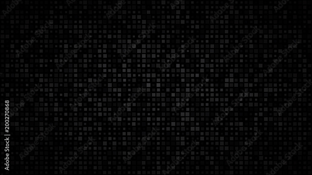 Abstract dark background of small squares or pixels in various sizes in shades of black and gray colors. Abstract dark background of small squares or pixels in various sizes in shades of black and gray colors.