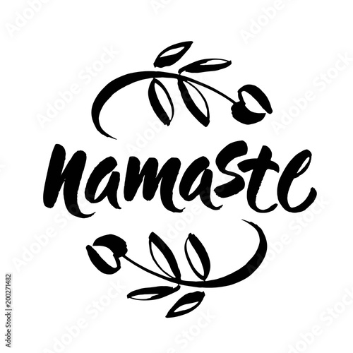 Hand drawn namaste card. Hello in hindi. Ink illustration. Hand drawn lettering background. Isolated on white background. Positive quote. Modern brush calligraphy.