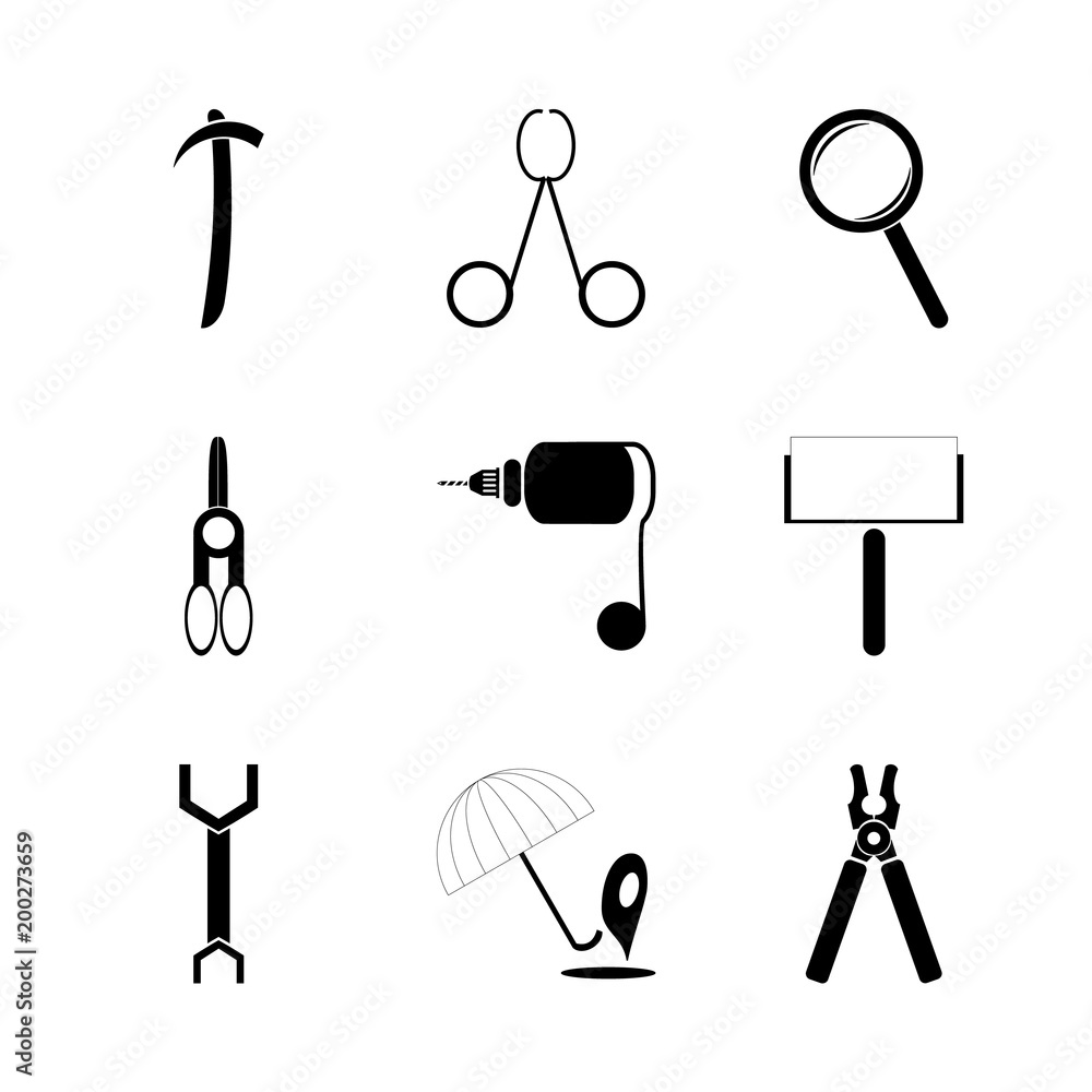 Fototapeta premium icon Instruments And Tools with sing, criminal, scissors, clipart and screw
