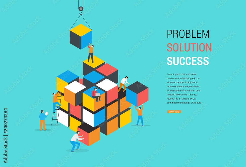 Cube Puzzle Solution Solving Problem Concept banner - obrazy, fototapety, plakaty 