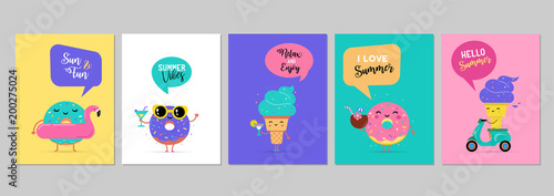 Sweet summer - cute ice cream, watermelon and donuts characters make fun