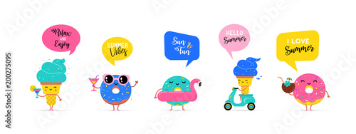 Sweet summer - cute ice cream, watermelon and donuts characters make fun