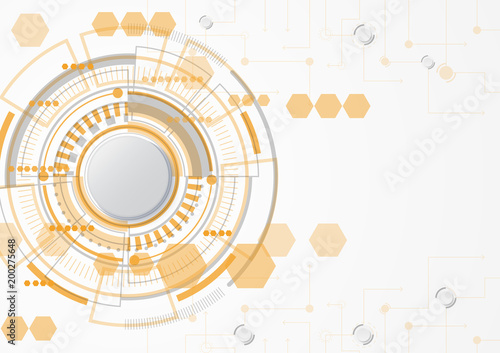 Futuristic user interface with grey button and orange hexagons