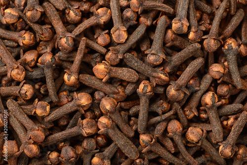 food background of dried cloves, top view