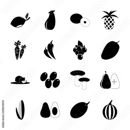 icon Fruits And Vegetables with peridot, apricot, citrus fruit, lime and apricot plum