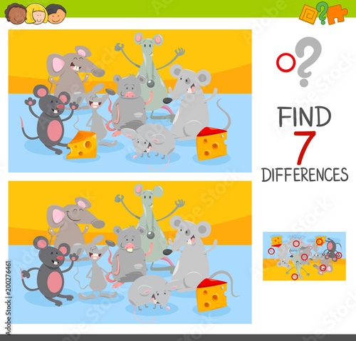 find differences game with mice animal characters