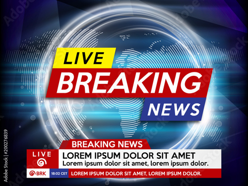 Background screen saver on breaking news. Breaking news live on world map background. Vector illustration.