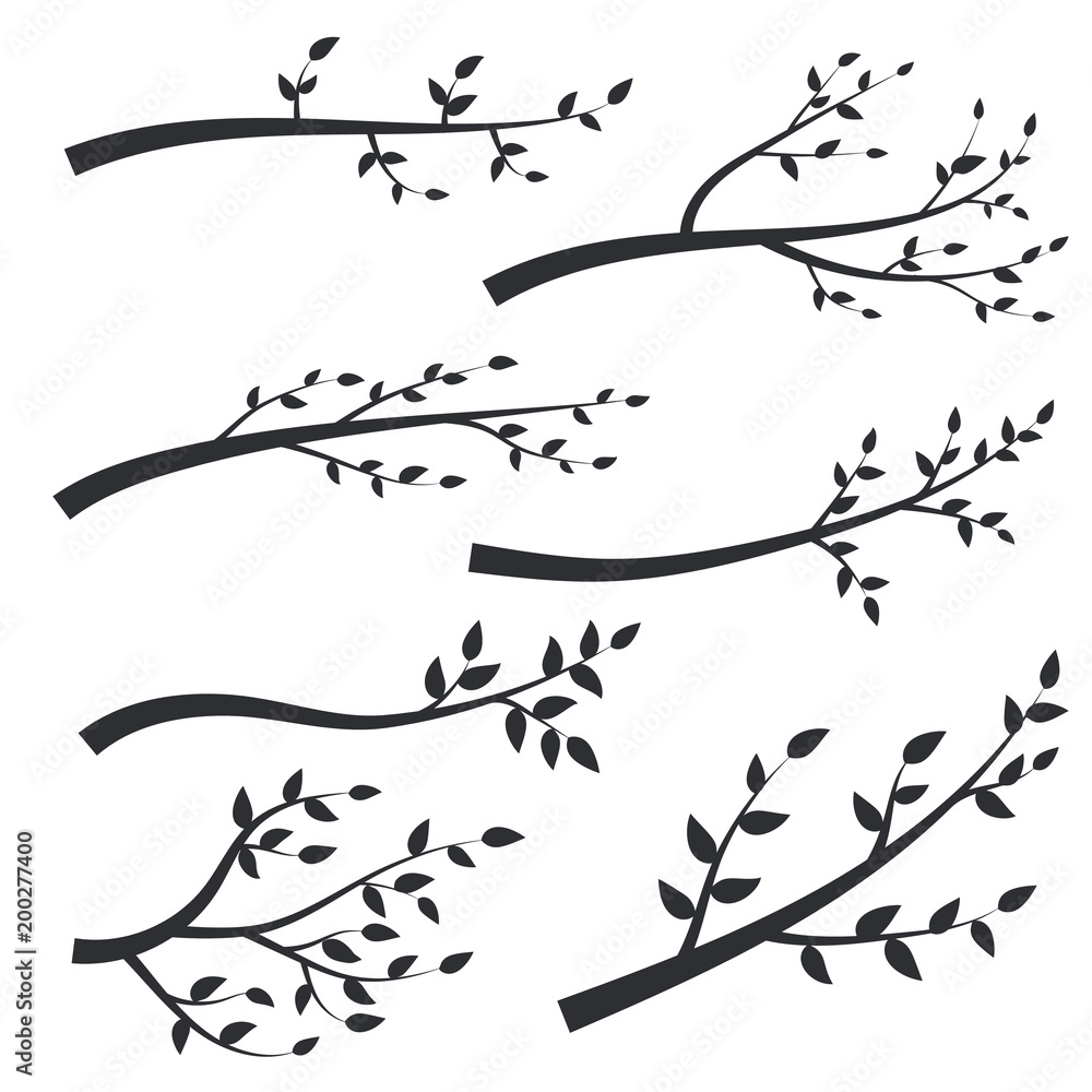 Set of branch silhouettes, vector.