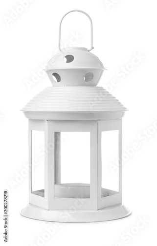 White metal retro candle lantern