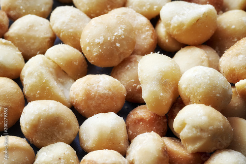 Close up picture of macadamia nuts, selective focus. © MaciejBledowski
