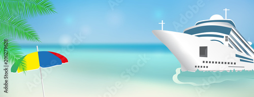 Cruise ship Bon Voyage. Poster or banner template Transatlantic liner ship. Vector