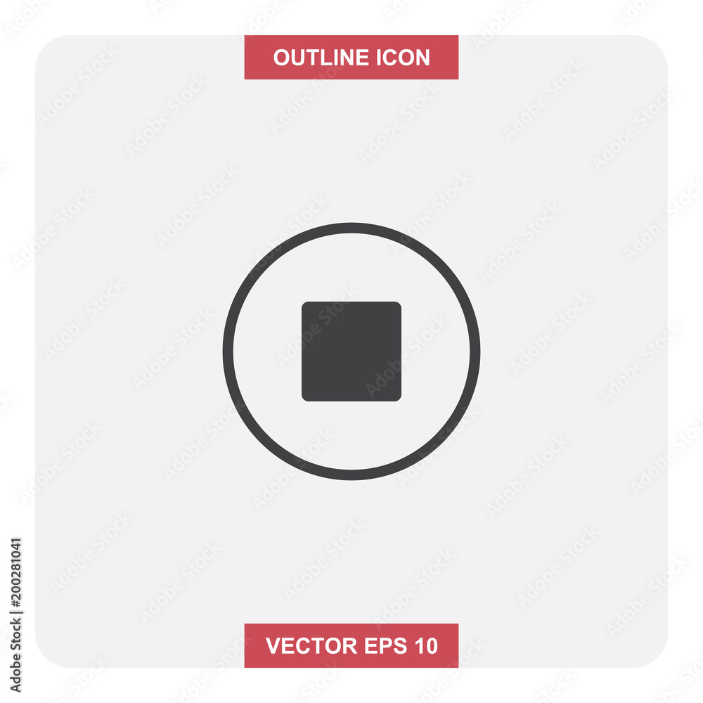 Vector design of outline icon, Stop button thin lines stroke symbol for web or mobile element. Vector design of outline icon, Stop button thin lines stroke symbol for web or mobile element.