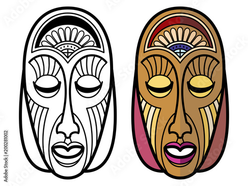 African, mexican, indian tribal masks isolated on white background
