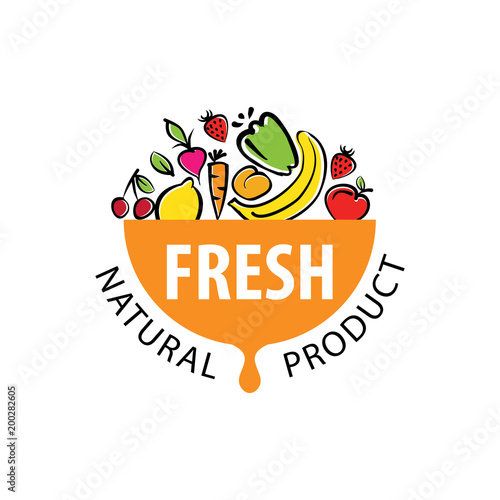Farm fresh, organic food label, badge or seal on the wooden background, vector illustration.