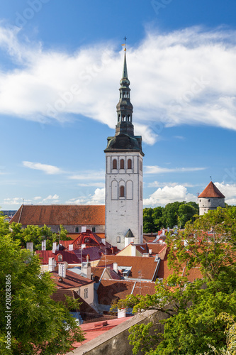 View of the old Tallinn from the highest observation deck and Spire of Saint Nicholas Church photo