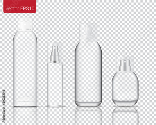 Mock up Realistic Glass Spray Bottle isolated on a transparent background Set Background.