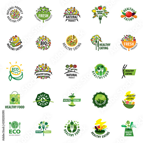 set of vector logos healthy food