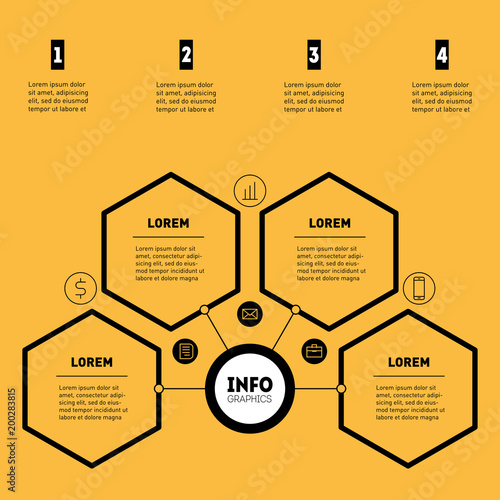 Business presentation or infographic with 4 options. Web Template of a chart, mindmap or diagram. Vector dynamic infographics or mind map of technology or education process with 4 steps.