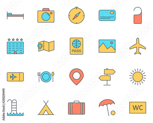 Travel Line Icons Set. Vector Simple Minimal 96x96 Pictogram photo