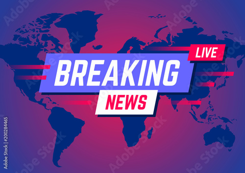 Breaking news. News broadcast and breaking news live on world map background. Vector illustration.