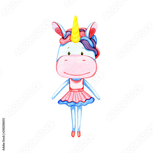 Watercolor multicolored unicorn isolated on white background