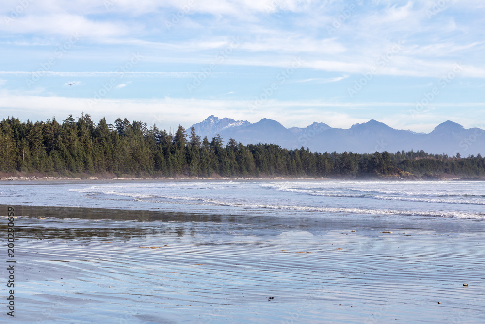 Rippled sand and waves, Long Beach, Tofino, BC.