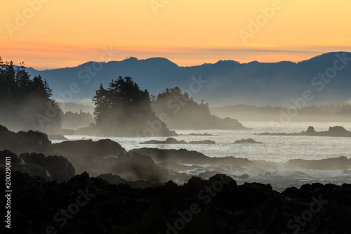 Dramatic dawn over rocky coast of Vancouver Island. photo