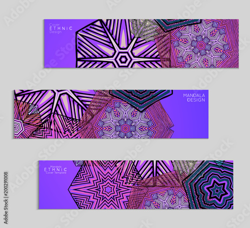 Ethnic banners template with floral Mandala ornament.