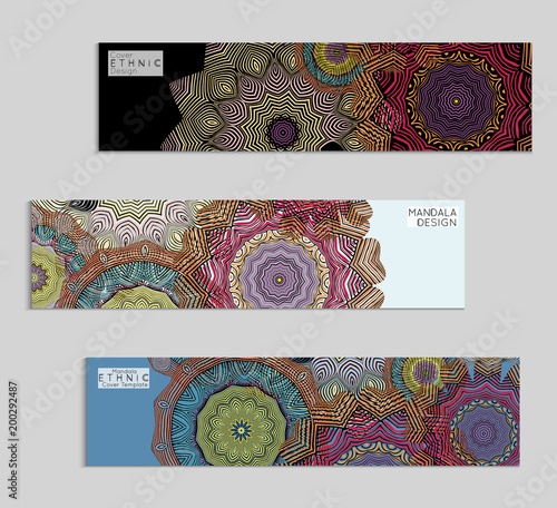 Ethnic banners template with floral Mandala ornament.