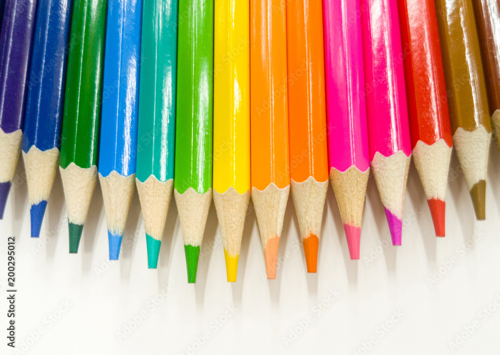 Colored pencils on a white background Colored pencils on a white background