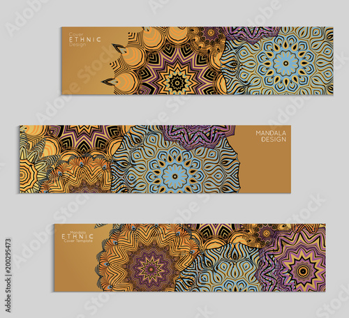 Ethnic banners template with floral Mandala ornament.