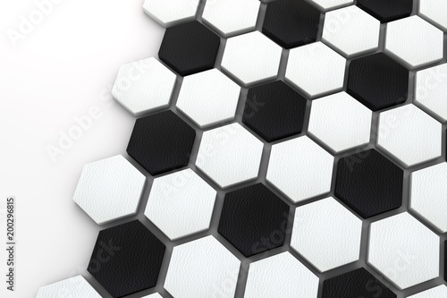 Fototapeta Naklejka Na Ścianę i Meble -  Soccer ball hexagon background. black and white football pattern. 3d Rendering
