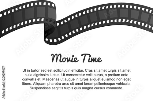 Vintage film strip roll. Movie entertainment and recreation. Retro cinema. Filmmaking and video cassette for Hollywood studio. Background or poster for your website or flyers.