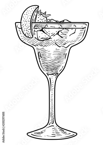 Cocktail illustration, drawing, engraving, ink, line art, vector