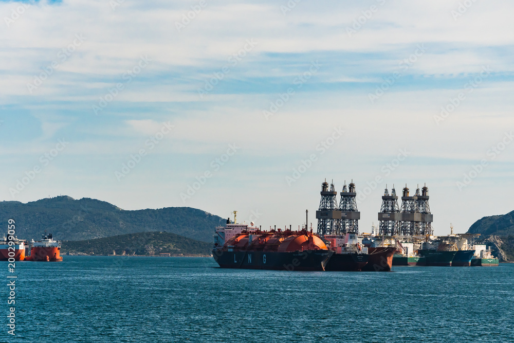LNG vessels waiting for bunkering in Corinthian gulf in Greece