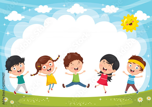 Vector Illustration Of Funny Kids Playing Outside