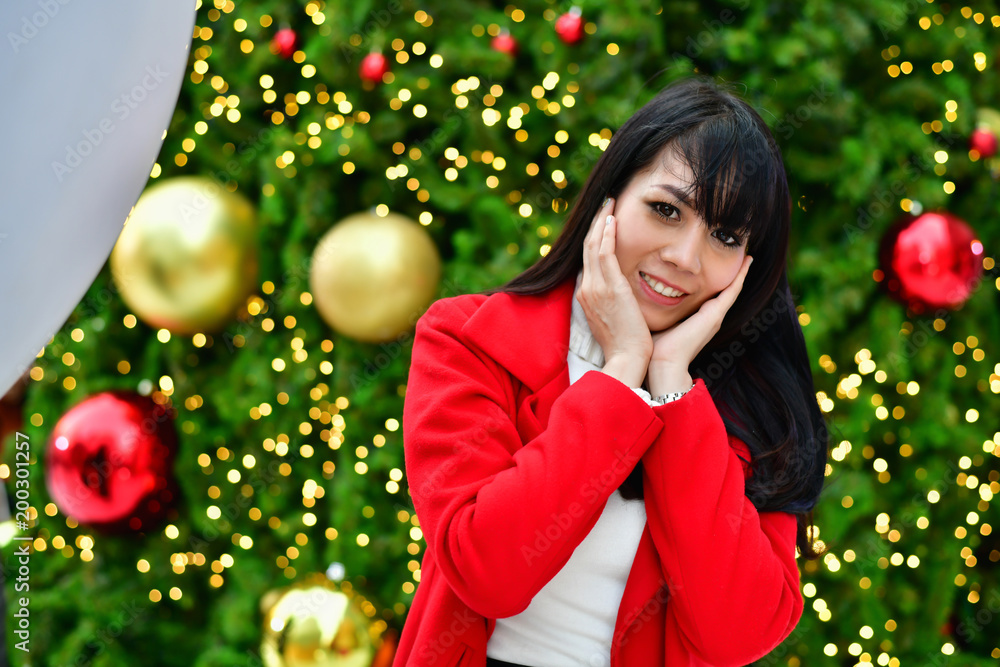 Christmas and New Year Concept, Beautiful girls are happy to celebrate Christmas and New Year. Christmas and New Year Concept, Beautiful girls are happy to celebrate Christmas and New Year.