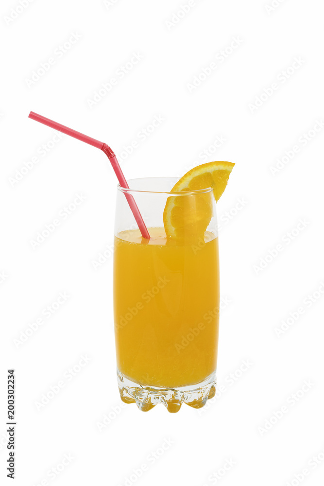 Orange juice in a high glass isolated on a white background Orange juice in a high glass isolated on a white background