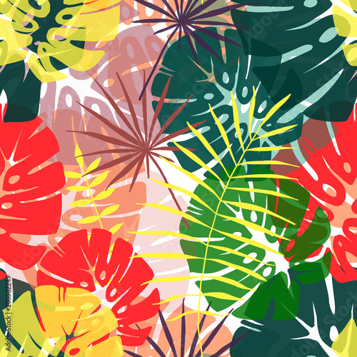 Seamless pattern of tropical leaves