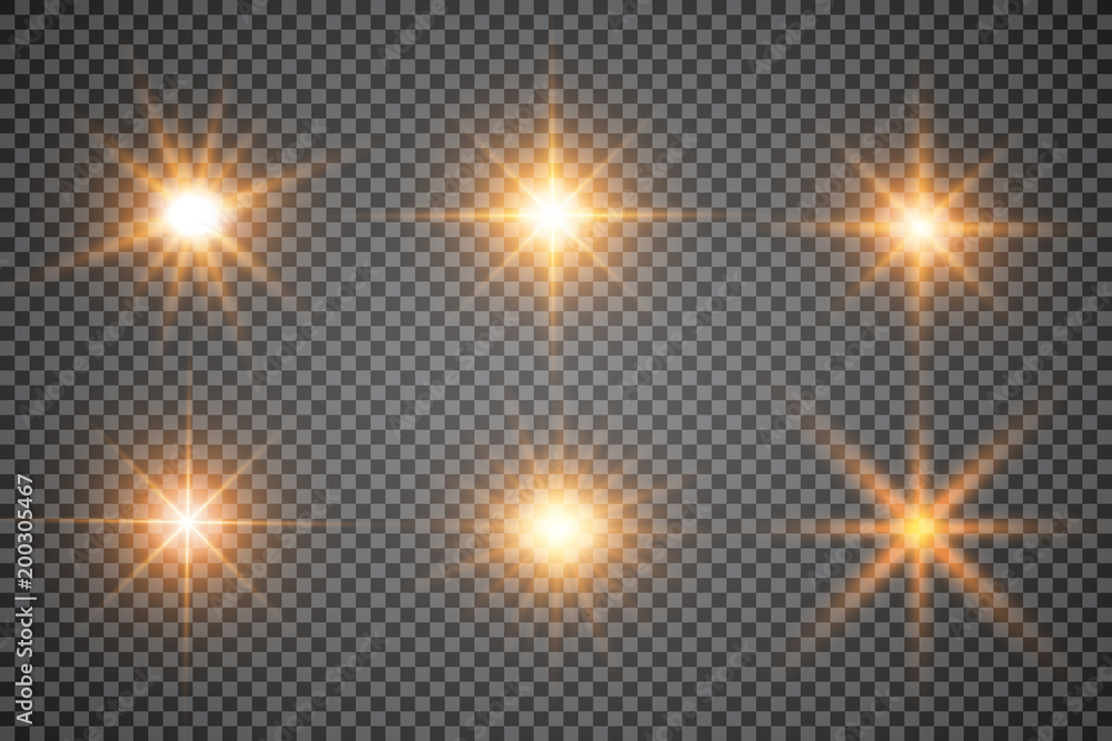 Lights sparkles isolated. Vector illustration of glowing lens flares and sparks. - obrazy, fototapety, plakaty 