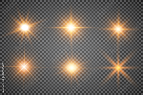 Lights sparkles isolated. Vector illustration of glowing lens flares and sparks.