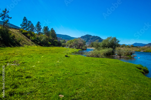 Wallpaper Mural Landscape. Green glade on the river bank. Torontodigital.ca