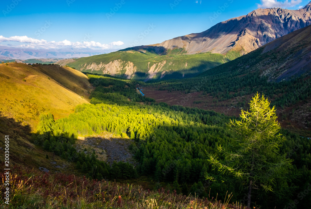 Mountain landscape. Mountain peaks in the republic of Altai.