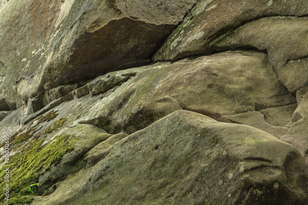 Huge beautiful boulders in the wild forest. Stones wallpaper. Photographed on a cloudy day in the spring in the Ukrainian Carpathians. Amazing relief and texture of stone with patterns and moss Huge beautiful boulders in the wild forest. Stones wallpaper. Photographed on a cloudy day in the spring in the Ukrainian Carpathians. Amazing relief and texture of stone with patterns and moss